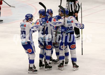 EBEL. Eishockey Bundesliga. VSV gegen EC Red Bull Salzburg.  Torjubel Nico Brunner, Jamie Fraser, Miika Lahti,  (VSV). Villach, am 6.3.2020.
Foto: Kuess
www.qspictures.net
---
pressefotos, pressefotografie, kuess, qs, qspictures, sport, bild, bilder, bilddatenbank