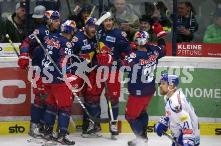 EBEL. Eishockey Bundesliga. VSV gegen EC Red Bull Salzburg.   Torjubel Joslin Derek, Brendan Mikkelson, Brent Regner, Bud Holloway, Chad Kolarik (Salzburg). Villach, am 6.3.2020.
Foto: Kuess
www.qspictures.net
---
pressefotos, pressefotografie, kuess, qs, qspictures, sport, bild, bilder, bilddatenbank