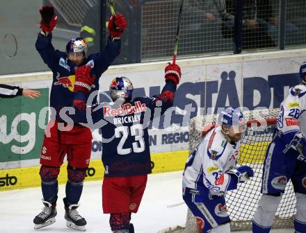 EBEL. Eishockey Bundesliga. VSV gegen EC Red Bull Salzburg.  Torjubel Bud Holloway, Connor Brickley  (Salzburg). Villach, am 6.3.2020.
Foto: Kuess
www.qspictures.net
---
pressefotos, pressefotografie, kuess, qs, qspictures, sport, bild, bilder, bilddatenbank