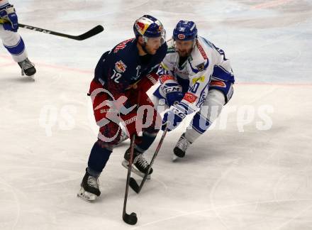 EBEL. Eishockey Bundesliga. VSV gegen EC Red Bull Salzburg.  Nico Brunner,  (VSV), John Hughes (Salzburg). Villach, am 6.3.2020.
Foto: Kuess
www.qspictures.net
---
pressefotos, pressefotografie, kuess, qs, qspictures, sport, bild, bilder, bilddatenbank