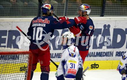 EBEL. Eishockey Bundesliga. VSV gegen EC Red Bull Salzburg.  Torjubel Raphael Herburger, Bud Holloway  (Salzburg). Villach, am 6.3.2020.
Foto: Kuess
www.qspictures.net
---
pressefotos, pressefotografie, kuess, qs, qspictures, sport, bild, bilder, bilddatenbank