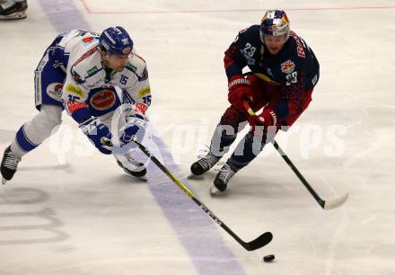 EBEL. Eishockey Bundesliga. VSV gegen EC Red Bull Salzburg.  Brodie Reid,  (VSV), Connor Brickley (Salzburg). Villach, am 6.3.2020.
Foto: Kuess
www.qspictures.net
---
pressefotos, pressefotografie, kuess, qs, qspictures, sport, bild, bilder, bilddatenbank