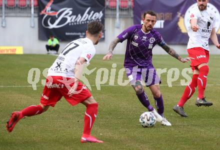 Fussball. 2. Liga. SK Austria Klagenfurt gegen FC Mohren Dornbirn 1913.  Philipp Huetter,  (Klagenfurt), Maurice Mathis (Dornbirn). Klagenfurt, am 7.3.2020.
Foto: Kuess
www.qspictures.net
---
pressefotos, pressefotografie, kuess, qs, qspictures, sport, bild, bilder, bilddatenbank