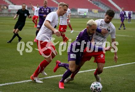 Fussball. 2. Liga. SK Austria Klagenfurt gegen FC Mohren Dornbirn 1913.  Okan Aydin (Klagenfurt), Leonardo Mattheo Zottele, Lukas Allgaeuer (Dornbirn). Klagenfurt, am 7.3.2020.
Foto: Kuess
www.qspictures.net
---
pressefotos, pressefotografie, kuess, qs, qspictures, sport, bild, bilder, bilddatenbank