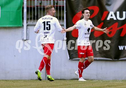 Fussball. 2. Liga. SK Austria Klagenfurt gegen FC Mohren Dornbirn 1913.  Torjubel Lukas Fridrikas, Timo Friedrich (Dornbirn). Klagenfurt, am 7.3.2020.
Foto: Kuess
www.qspictures.net
---
pressefotos, pressefotografie, kuess, qs, qspictures, sport, bild, bilder, bilddatenbank