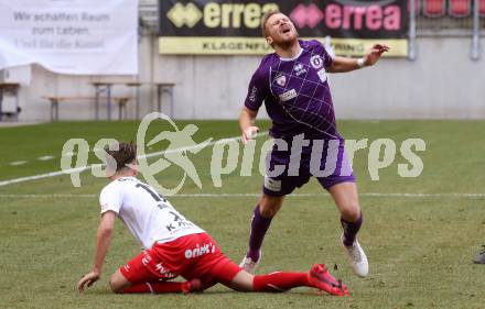 Fussball. 2. Liga. SK Austria Klagenfurt gegen FC Mohren Dornbirn 1913.  Markus Rusek, (Klagenfurt), Maurice Mathis  (Dornbirn). Klagenfurt, am 7.3.2020.
Foto: Kuess
www.qspictures.net
---
pressefotos, pressefotografie, kuess, qs, qspictures, sport, bild, bilder, bilddatenbank