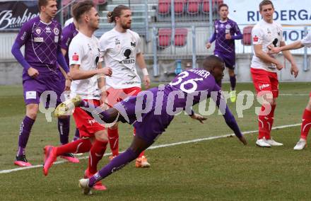Fussball. 2. Liga. SK Austria Klagenfurt gegen FC Mohren Dornbirn 1913.  Mc Moordy King Huether (Klagenfurt). Klagenfurt, am 7.3.2020.
Foto: Kuess
www.qspictures.net
---
pressefotos, pressefotografie, kuess, qs, qspictures, sport, bild, bilder, bilddatenbank