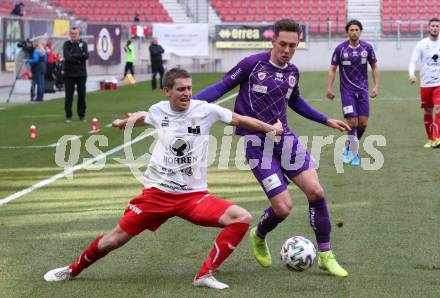 Fussball. 2. Liga. SK Austria Klagenfurt gegen FC Mohren Dornbirn 1913.  Oliver Markoutz,  (Klagenfurt), Marc Kuehne (Dornbirn). Klagenfurt, am 7.3.2020.
Foto: Kuess
www.qspictures.net
---
pressefotos, pressefotografie, kuess, qs, qspictures, sport, bild, bilder, bilddatenbank