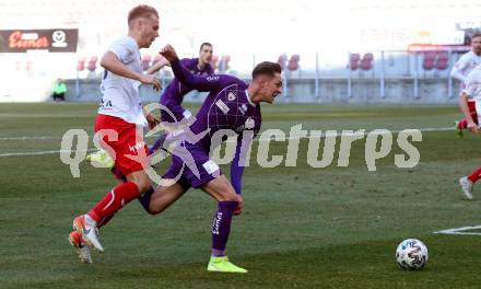 Fussball. 2. Liga. SK Austria Klagenfurt gegen FC Mohren Dornbirn 1913.  Oliver Markoutz, (Klagenfurt),  Leonardo Mattheo Zottele  (Dornbirn). Klagenfurt, am 7.3.2020.
Foto: Kuess
www.qspictures.net
---
pressefotos, pressefotografie, kuess, qs, qspictures, sport, bild, bilder, bilddatenbank