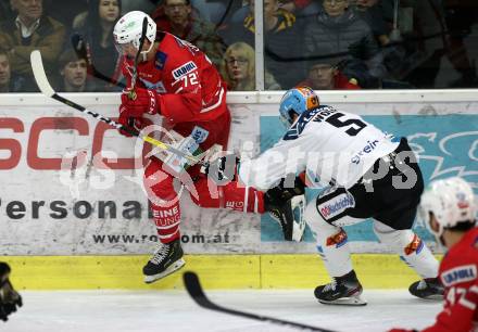 EBEL. Eishockey Bundesliga. KAC gegen	EHC Liwest Black Wings Linz. Siim Liivik, (KAC), Raphael Wolf   (Linz). Klagenfurt, am 8.3.2020.
Foto: Kuess
www.qspictures.net

---
pressefotos, pressefotografie, kuess, qs, qspictures, sport, bild, bilder, bilddatenbank