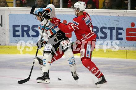 EBEL. Eishockey Bundesliga. KAC gegen	EHC Liwest Black Wings Linz. Adam Comrie,  (KAC), Stefan Gaffal  (Linz). Klagenfurt, am 8.3.2020.
Foto: Kuess
www.qspictures.net

---
pressefotos, pressefotografie, kuess, qs, qspictures, sport, bild, bilder, bilddatenbank