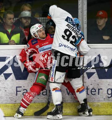 EBEL. Eishockey Bundesliga. KAC gegen	EHC Liwest Black Wings Linz. Matthew Neal, (KAC), Troy Rutkowski   (Linz). Klagenfurt, am 8.3.2020.
Foto: Kuess
www.qspictures.net

---
pressefotos, pressefotografie, kuess, qs, qspictures, sport, bild, bilder, bilddatenbank
