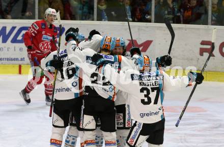 EBEL. Eishockey Bundesliga. KAC gegen	EHC Liwest Black Wings Linz. Torjubel Marco Brucker, Josh Roach, Justin Florek, Andreas Kristler, Samuel Hunter Fejes   (Linz). Klagenfurt, am 8.3.2020.
Foto: Kuess
www.qspictures.net

---
pressefotos, pressefotografie, kuess, qs, qspictures, sport, bild, bilder, bilddatenbank