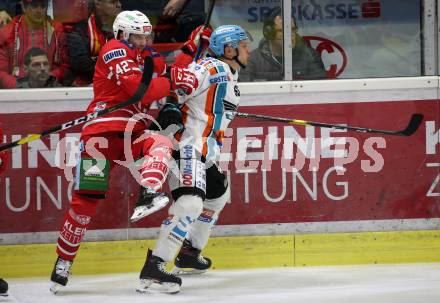 EBEL. Eishockey Bundesliga. KAC gegen	EHC Liwest Black Wings Linz. Rok Ticar,  (KAC), Steven Andrew Oleksy  (Linz). Klagenfurt, am 8.3.2020.
Foto: Kuess
www.qspictures.net

---
pressefotos, pressefotografie, kuess, qs, qspictures, sport, bild, bilder, bilddatenbank