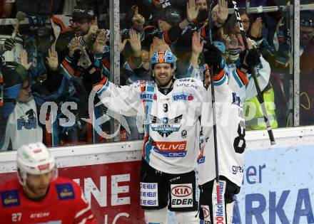 EBEL. Eishockey Bundesliga. KAC gegen	EHC Liwest Black Wings Linz.  Torjubel Rick Schofield, Dragan Umicevic   (Linz). Klagenfurt, am 8.3.2020.
Foto: Kuess
www.qspictures.net

---
pressefotos, pressefotografie, kuess, qs, qspictures, sport, bild, bilder, bilddatenbank