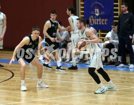 Basketball Zweite Liga 2019/2020. Play Down 3. Runde. KOS Celovec gegen  Union Deutsch Wagram Alligators. Martin Bajc (KOS Celovec), Lukas Reichle (Deutsch Wagram). Klagenfurt, am 7.3.2020.
Foto: Kuess
www.qspictures.net

---
pressefotos, pressefotografie, kuess, qs, qspictures, sport, bild, bilder, bilddatenbank