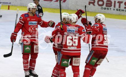 EBEL. Eishockey Bundesliga. KAC gegen	EHC Liwest Black Wings Linz. Torjubel Andrew Jacob Kozek, Thomas Hundertpfund, Michael Kernberger, David Joseph Fischer (KAC). Klagenfurt, am 8.3.2020.
Foto: Kuess
www.qspictures.net

---
pressefotos, pressefotografie, kuess, qs, qspictures, sport, bild, bilder, bilddatenbank