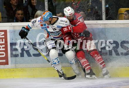 EBEL. Eishockey Bundesliga. KAC gegen	EHC Liwest Black Wings Linz. Clemens Unterweger, (KAC), Justin Florek   (Linz). Klagenfurt, am 8.3.2020.
Foto: Kuess
www.qspictures.net

---
pressefotos, pressefotografie, kuess, qs, qspictures, sport, bild, bilder, bilddatenbank