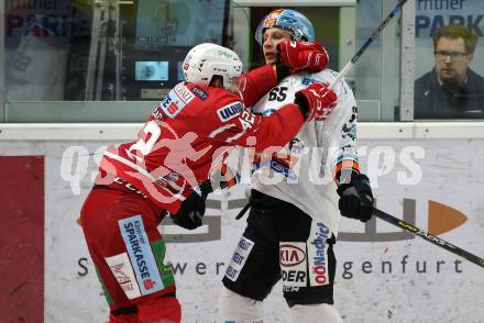 EBEL. Eishockey Bundesliga. KAC gegen	EHC Liwest Black Wings Linz. Rok Ticar,  (KAC),  Steven Andrew Oleksy (Linz). Klagenfurt, am 8.3.2020.
Foto: Kuess
www.qspictures.net

---
pressefotos, pressefotografie, kuess, qs, qspictures, sport, bild, bilder, bilddatenbank