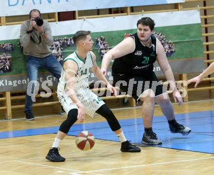 Basketball Zweite Liga 2019/2020. Play Down 3. Runde. KOS Celovec gegen  Union Deutsch Wagram Alligators. Lovro Fizuleto (KOS Celovec), Lukas Geyrhofer (Deutsch Wagram). Klagenfurt, am 7.3.2020.
Foto: Kuess
www.qspictures.net

---
pressefotos, pressefotografie, kuess, qs, qspictures, sport, bild, bilder, bilddatenbank