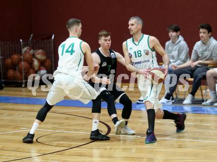 Basketball Zweite Liga 2019/2020. Play Down 3. Runde. KOS Celovec gegen  Union Deutsch Wagram Alligators. Lovro Fizuleto, Ales Primc (KOS Celovec),  Jan Kvasnicka (Deutsch Wagram). Klagenfurt, am 7.3.2020.
Foto: Kuess
www.qspictures.net

---
pressefotos, pressefotografie, kuess, qs, qspictures, sport, bild, bilder, bilddatenbank