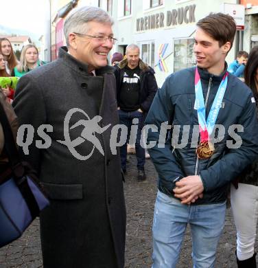 Ski Alpin. Empfang Jugendolympiasieger Philip Hoffmann.  Landeshauptmann Peter Kaiser, Philip Hoffmann. Spittal an der Drau, am 17.1.2020.
Foto: Kuess
www.qspictures.net
---
pressefotos, pressefotografie, kuess, qs, qspictures, sport, bild, bilder, bilddatenbank