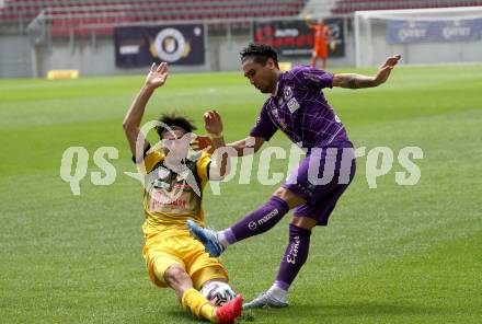 Fussball. 2. Liga. SK Austria Klagenfurt gegen Kapfenberger SV.  Maximiliano Moreira Romero (Klagenfurt), Levan Eloshvili (Kapfenberger SV). Klagenfurt, am 7.6.2020.
Foto: Kuess
www.qspictures.net
---
pressefotos, pressefotografie, kuess, qs, qspictures, sport, bild, bilder, bilddatenbank