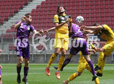 Fussball. 2. Liga. SK Austria Klagenfurt gegen Kapfenberger SV. Petar Zubak, Scott Fitzgerald Kennedy (Klagenfurt),  Mario Cetina, Marvin Hernaus (Kapfenberger SV). Klagenfurt, am 7.6.2020.
Foto: Kuess
www.qspictures.net
---
pressefotos, pressefotografie, kuess, qs, qspictures, sport, bild, bilder, bilddatenbank
