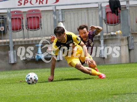 Fussball. 2. Liga. SK Austria Klagenfurt gegen Kapfenberger SV.  Philipp Huetter (Klagenfurt), Levan Eloshvili (Kapfenberger SV). Klagenfurt, am 7.6.2020.
Foto: Kuess
www.qspictures.net
---
pressefotos, pressefotografie, kuess, qs, qspictures, sport, bild, bilder, bilddatenbank