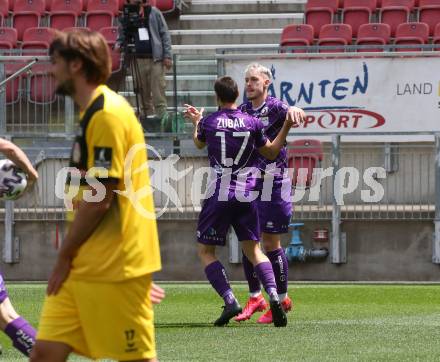Fussball. 2. Liga. SK Austria Klagenfurt gegen Kapfenberger SV. Torjubel Benjamin Hadzic, Petar Zubak (Klagenfurt). Klagenfurt, am 7.6.2020.
Foto: Kuess
www.qspictures.net
---
pressefotos, pressefotografie, kuess, qs, qspictures, sport, bild, bilder, bilddatenbank