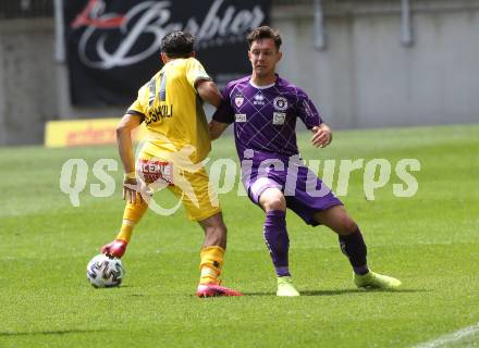Fussball. 2. Liga. SK Austria Klagenfurt gegen Kapfenberger SV. Oliver Markoutz (Klagenfurt), Levan Eloshvili (Kapfenberger SV). Klagenfurt, am 7.6.2020.
Foto: Kuess
www.qspictures.net
---
pressefotos, pressefotografie, kuess, qs, qspictures, sport, bild, bilder, bilddatenbank