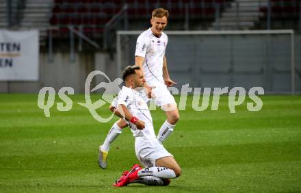 Fussball. 2. Liga. SK Austria Klagenfurt gegen SV Licht-Loidl Lafnitz.  Torjubel Okan Aydin, Scott Fitzgerald Kennedy (Klagenfurt). Klagenfurt, am 14.6.2020.
Foto: Kuess
www.qspictures.net
---
pressefotos, pressefotografie, kuess, qs, qspictures, sport, bild, bilder, bilddatenbank