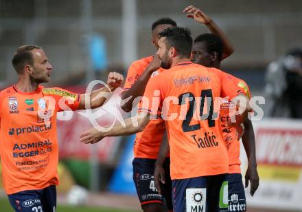 Fussball. Tipico Bundesliga. RZ Pellets WAC gegen TSV Prolactal Hartberg.  Torjubel Andreas Lienhart, Tobias Kainz (Hartberg). Wolfsberg, am 10.6.2020.
Foto: Kuess
www.qspictures.net

---
pressefotos, pressefotografie, kuess, qs, qspictures, sport, bild, bilder, bilddatenbank