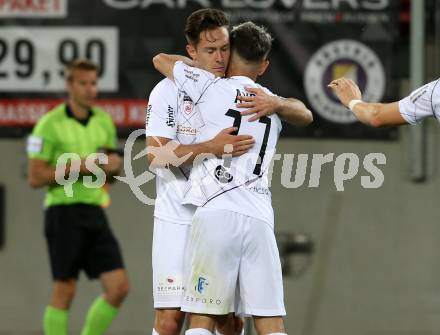 Fussball. 2. Liga. SK Austria Klagenfurt gegen SV Licht-Loidl Lafnitz.  Torjubel  Oliver Markoutz, Okan Aydin (Klagenfurt). Klagenfurt, am 14.6.2020.
Foto: Kuess
www.qspictures.net
---
pressefotos, pressefotografie, kuess, qs, qspictures, sport, bild, bilder, bilddatenbank