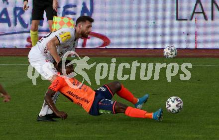 Fussball. Tipico Bundesliga. RZ Pellets WAC gegen TSV Prolactal Hartberg.  Luis Miguel Vieira Da Silva,  (WAC), Jodel Harold Dossou  (Hartberg). Wolfsberg, am 10.6.2020.
Foto: Kuess
www.qspictures.net

---
pressefotos, pressefotografie, kuess, qs, qspictures, sport, bild, bilder, bilddatenbank