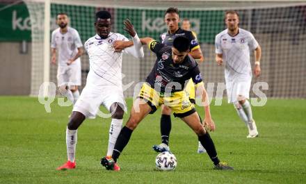 Fussball. 2. Liga. SK Austria Klagenfurt gegen SV Licht-Loidl Lafnitz.  Mc Moordy King Huether (Klagenfurt), Milos Jovicic (Lafnitz). Klagenfurt, am 14.6.2020.
Foto: Kuess
www.qspictures.net
---
pressefotos, pressefotografie, kuess, qs, qspictures, sport, bild, bilder, bilddatenbank