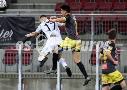 Fussball. 2. Liga. SK Austria Klagenfurt gegen SV Licht-Loidl Lafnitz.  Petar Zubak, (Klagenfurt),  Milos Jovicic (Lafnitz). Klagenfurt, am 14.6.2020.
Foto: Kuess
www.qspictures.net
---
pressefotos, pressefotografie, kuess, qs, qspictures, sport, bild, bilder, bilddatenbank