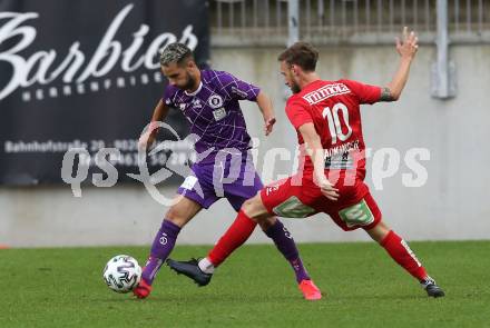 Fussball. 2. Liga. SK Austria Klagenfurt gegen Grazer AK 1902.  Okan Aydin, (Klagenfurt), Dominik Hackinger (Graz). Klagenfurt, am 23.6.2020.
Foto: Kuess
www.qspictures.net
---
pressefotos, pressefotografie, kuess, qs, qspictures, sport, bild, bilder, bilddatenbank
