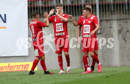 Fussball. 2. Liga. SK Austria Klagenfurt gegen Grazer AK 1902.  Torjubel Paul Kiedl, Slobodan Mihajlovic, Martin Harrer,   (Graz). Klagenfurt, am 23.6.2020.
Foto: Kuess
www.qspictures.net
---
pressefotos, pressefotografie, kuess, qs, qspictures, sport, bild, bilder, bilddatenbank
