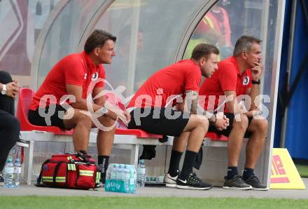 Fussball. 2. Liga. SK Austria Klagenfurt gegen Grazer AK 1902. Thomas Lenuweit, Co-Trainer Martin Lassnig, Trainer Robert Micheu (Klagenfurt). Klagenfurt, am 23.6.2020.
Foto: Kuess
www.qspictures.net
---
pressefotos, pressefotografie, kuess, qs, qspictures, sport, bild, bilder, bilddatenbank
