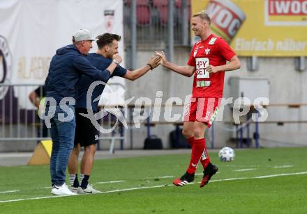 Fussball. 2. Liga. SK Austria Klagenfurt gegen Grazer AK 1902.  Torjubel Martin Harrer, Trainer Gernot Plassnegger (Graz). Klagenfurt, am 23.6.2020.
Foto: Kuess
www.qspictures.net
---
pressefotos, pressefotografie, kuess, qs, qspictures, sport, bild, bilder, bilddatenbank