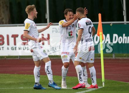 Fussball. Tipico Bundesliga. RZ Pellets WAC gegen SK Sturm Graz. Torjubel Lukas Schoefl, Christopher Wernitznig, Shon Zalman Weissman (WAC). Wolfsberg, am 24.6.2020.
Foto: Kuess
www.qspictures.net

---
pressefotos, pressefotografie, kuess, qs, qspictures, sport, bild, bilder, bilddatenbank