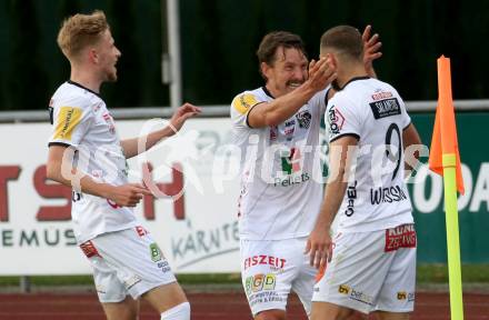 Fussball. Tipico Bundesliga. RZ Pellets WAC gegen SK Sturm Graz. Torjubel Lukas Schoefl, Christopher Wernitznig, Shon Zalman Weissman (WAC). Wolfsberg, am 24.6.2020.
Foto: Kuess
www.qspictures.net

---
pressefotos, pressefotografie, kuess, qs, qspictures, sport, bild, bilder, bilddatenbank