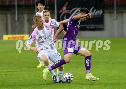 Fussball. 2. Liga. SK Austria Klagenfurt gegen FC Juniors Oberoesterreich.  Oliver Markoutz,  (Klagenfurt), Christopher Cvetko (FC Juniors Oberoesterreich). Klagenfurt, am 4.7.2020.
Foto: Kuess
www.qspictures.net
---
pressefotos, pressefotografie, kuess, qs, qspictures, sport, bild, bilder, bilddatenbank