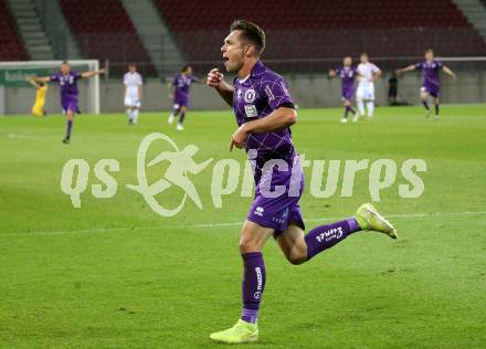 Fussball. 2. Liga. SK Austria Klagenfurt gegen FC Juniors Oberoesterreich.  Torjubel Oliver Markoutz (Klagenfurt). Klagenfurt, am 4.7.2020.
Foto: Kuess
www.qspictures.net
---
pressefotos, pressefotografie, kuess, qs, qspictures, sport, bild, bilder, bilddatenbank
