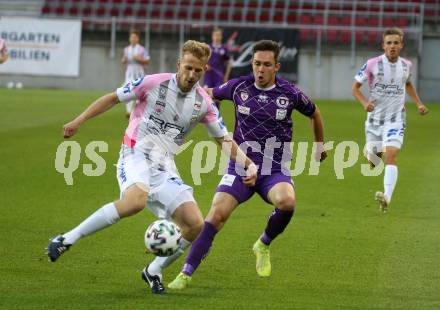 Fussball. 2. Liga. SK Austria Klagenfurt gegen FC Juniors Oberoesterreich. Oliver Markoutz (Klagenfurt), Christopher Cvetko (Juniors). KLagenfurt, am 4.7.2020.
Foto: Kuess
www.qspictures.net
---
pressefotos, pressefotografie, kuess, qs, qspictures, sport, bild, bilder, bilddatenbank