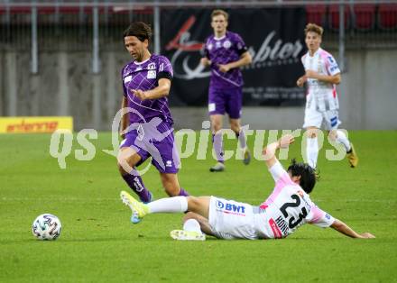 Fussball. 2. Liga. SK Austria Klagenfurt gegen FC Juniors Oberoesterreich.  Julian von Haacke,  (Klagenfurt), Hyunseok Hong (FC Juniors Oberoesterreich). Klagenfurt, am 4.7.2020.
Foto: Kuess
www.qspictures.net
---
pressefotos, pressefotografie, kuess, qs, qspictures, sport, bild, bilder, bilddatenbank