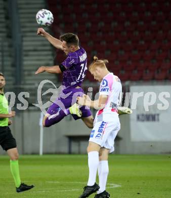 Fussball. 2. Liga. SK Austria Klagenfurt gegen FC Juniors Oberoesterreich.  Oliver Markoutz,  (Klagenfurt), David Bumberger (FC Juniors Oberoesterreich). Klagenfurt, am 4.7.2020.
Foto: Kuess
www.qspictures.net
---
pressefotos, pressefotografie, kuess, qs, qspictures, sport, bild, bilder, bilddatenbank