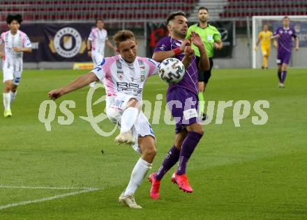 Fussball. 2. Liga. SK Austria Klagenfurt gegen FC Juniors Oberoesterreich.  Okan Aydin,  (Klagenfurt), Moritz Wuerdinger (FC Juniors Oberoesterreich). Klagenfurt, am 4.7.2020.
Foto: Kuess
www.qspictures.net
---
pressefotos, pressefotografie, kuess, qs, qspictures, sport, bild, bilder, bilddatenbank