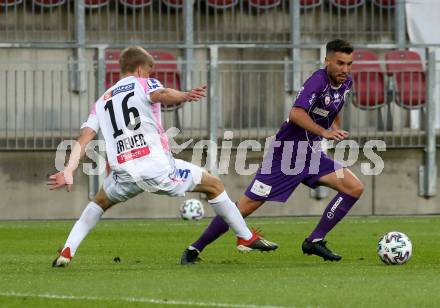 Fussball. 2. Liga. SK Austria Klagenfurt gegen FC Juniors Oberoesterreich.  Polydoros Gkezos,  (Klagenfurt), Sebastian Breuer (FC Juniors Oberoesterreich). Klagenfurt, am 4.7.2020.
Foto: Kuess
www.qspictures.net
---
pressefotos, pressefotografie, kuess, qs, qspictures, sport, bild, bilder, bilddatenbank